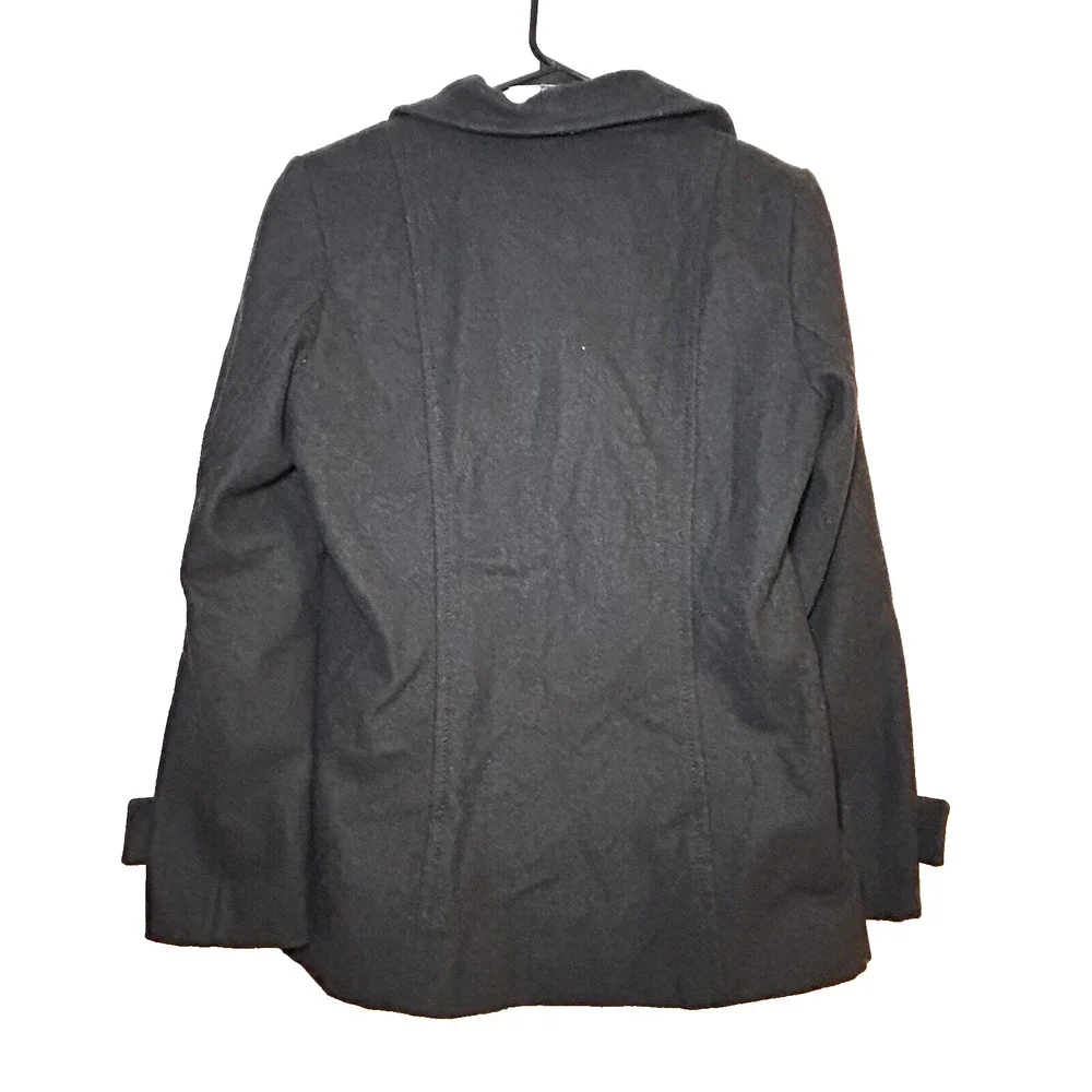 M. Julian Wool Blend Black Double Breasted Military Pea Coat Medium Fully Lined